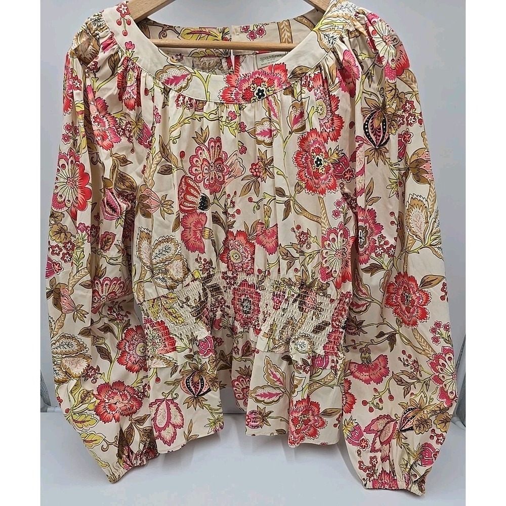 Spartina June Peplum Callawassie Jacobean Peasant Blouse Floral L Cottagecore - Picture 6 of 10